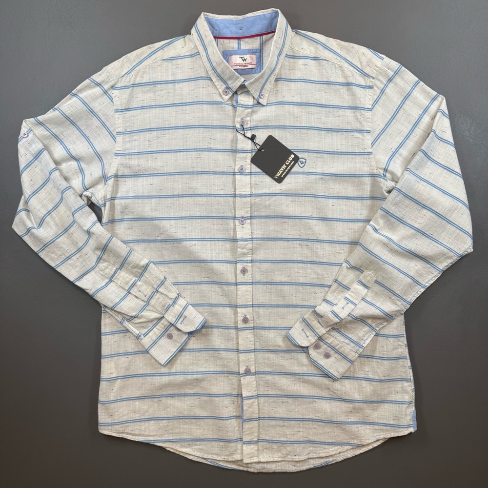 Twayn Fashion XXL Button Down Shirt NWT Blue Stripe 100% Cotton Speckled Casual